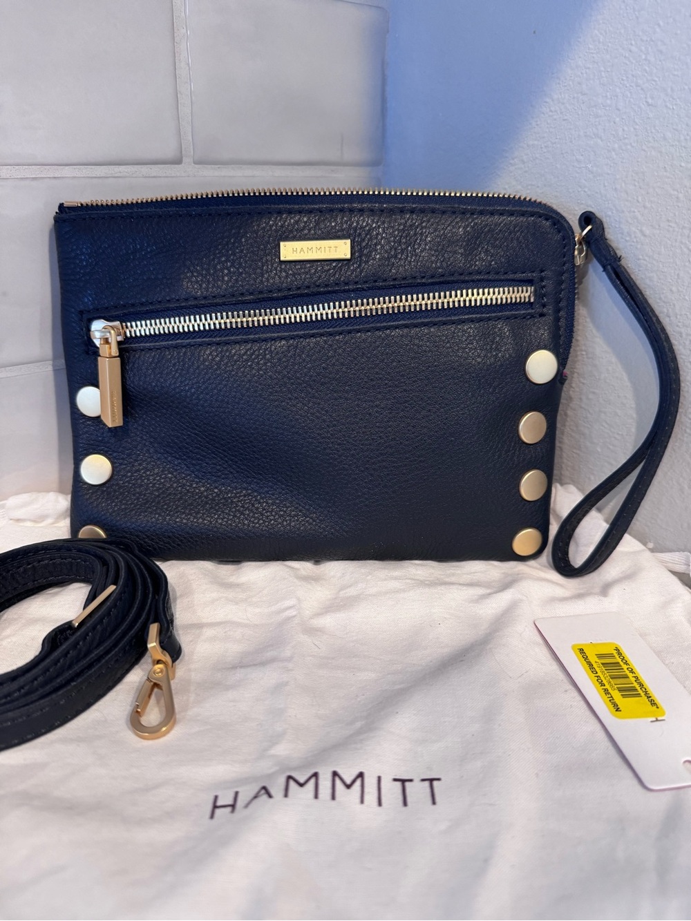 Hammitt Nash Crossbody or Wristlet Clutch in Navy Tides and Gold NWOT